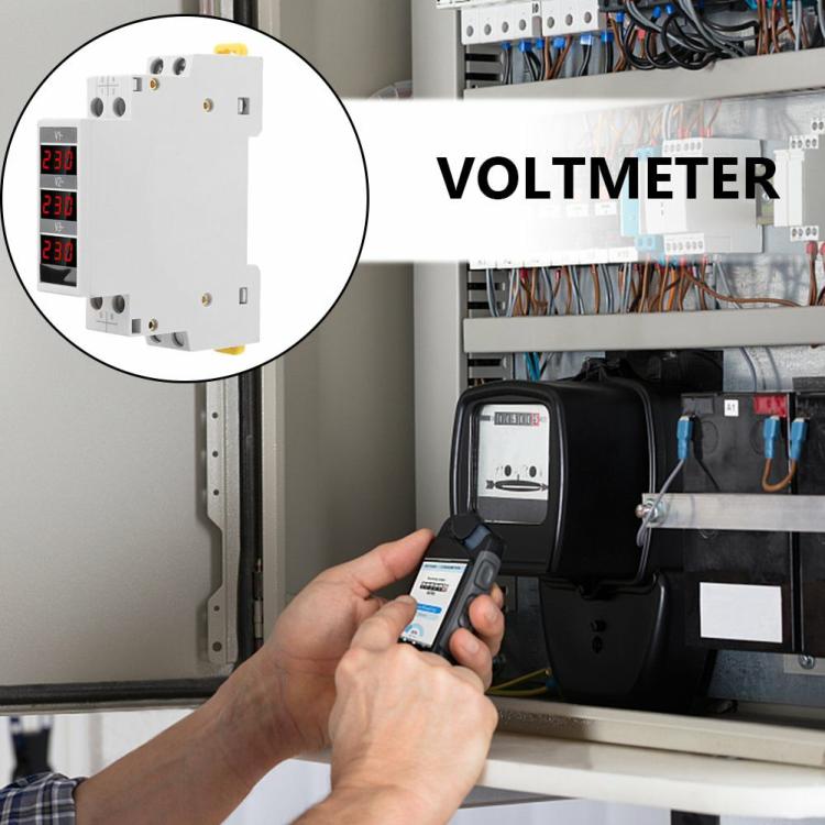 Electrical Instruments | Din Rail 18mm Three Phase Voltage Meter AC80-500V Voltage Gauge Voltage Detector Electrical Instruments Electrical Instruments