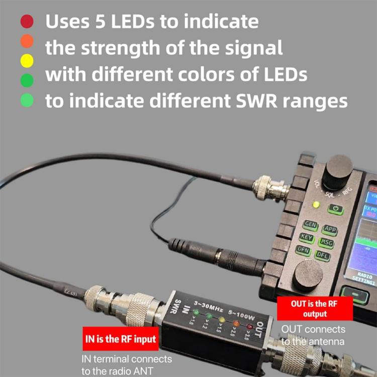 Electronic Measuring | 5LED SWR Meter 3-30MHz Shortwave Standing Waves Indicator Max 100W M Female Port Electronic Measuring Electronic Measuring