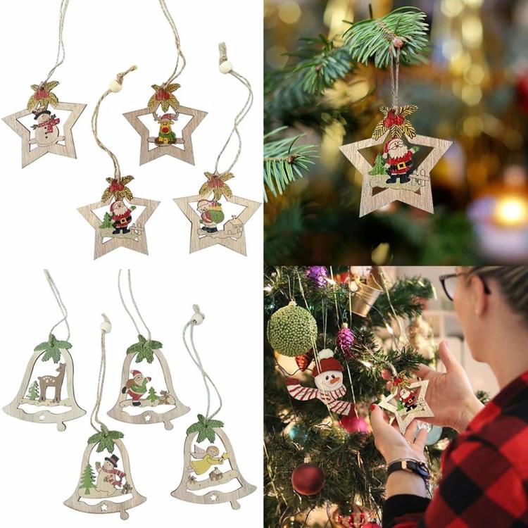 Other Tools | 4PCS Christmas Star Bell Pendants Crafts Wooden Home Christmas Party Decorations Other Tools Other Tools